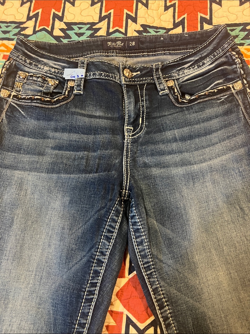 Miss Me Women's Faded Dark Blue Skinny Jeans with Contrast Stitching